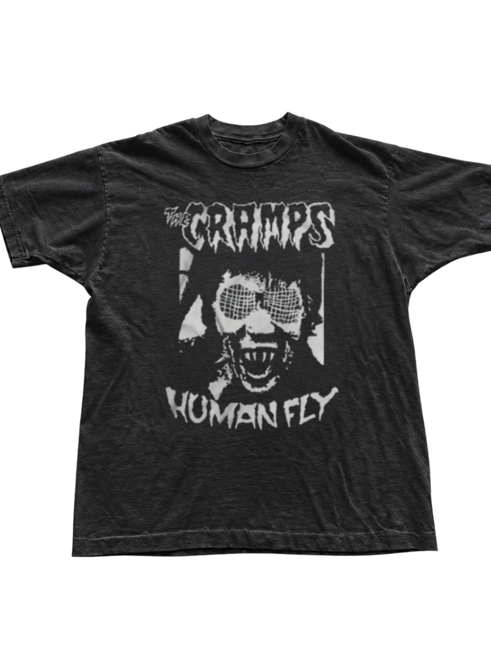Gildan Black Graphic Tee with White 'The Cramps Human Fly' Print